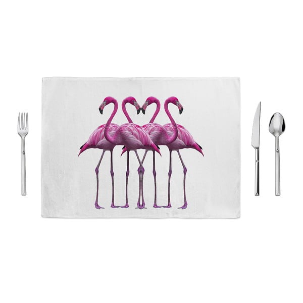 Różowo-biała mata kuchenna Home de Bleu Flamingo Friends, 35x49 cm