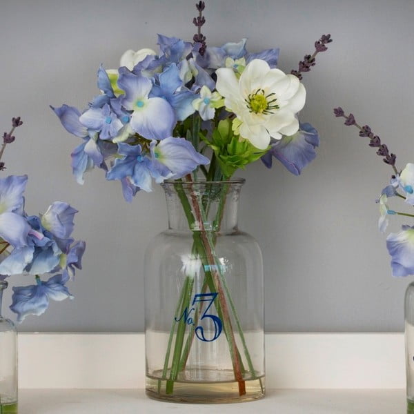 Szklany wazon ze sztucznymi kwiatami Lavander, 36 cm