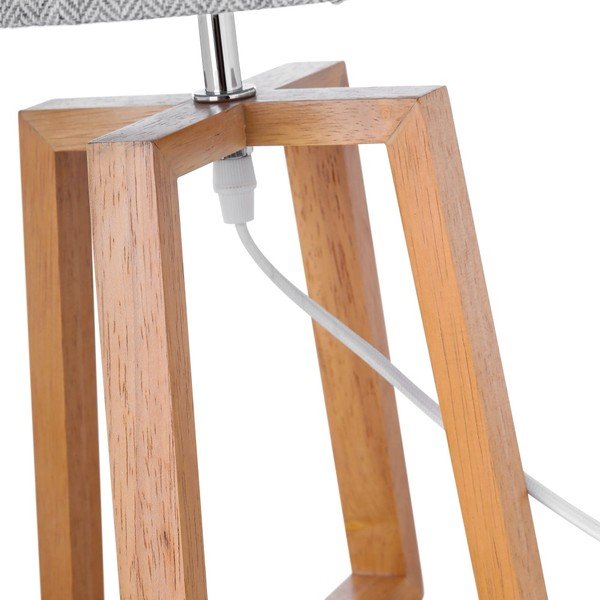 Szaro-brązowa lampa stołowa z litego drewna z tekstylnym kloszem (wys. 44 cm) – Casa Selección-image-3