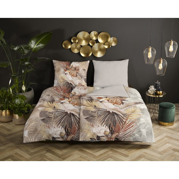 Brązowo-beżowa pościel jednoosobowa z satyny bawełnianej 140x200 cm – Descanso