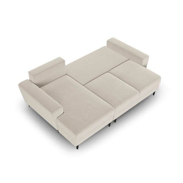 Beżowy aksamitny rozkładany narożnik ze schowkiem (lewostronny/z szezlongiem) Kyoto – Cosmopolitan Design-image-2