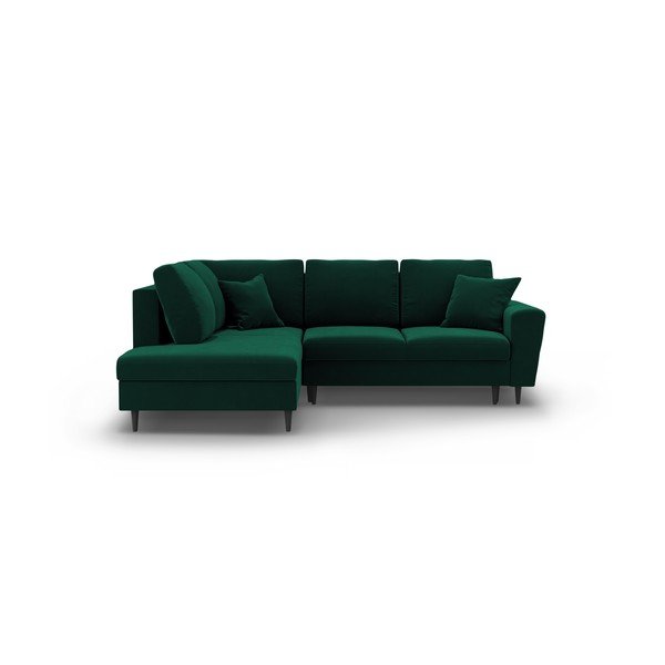 Zielony aksamitny rozkładany narożnik ze schowkiem (lewostronny/w kształcie litery L) Kyoto – Cosmopolitan Design
