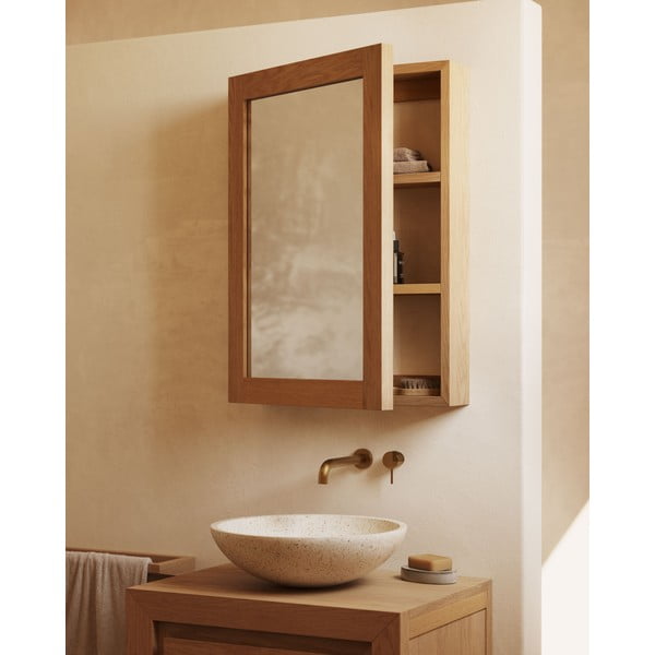 Wisząca szafka łazienkowa z litego drewna tekowego z lustrem 50x70 cm Plubia – Kave Home-image-1