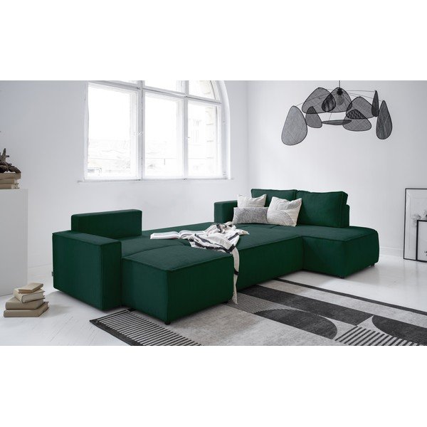 Ciemnozielony sztruksowy rozkładany narożnik (prawostronny/w kształcie litery U) Brave Dave – Miuform-image-3