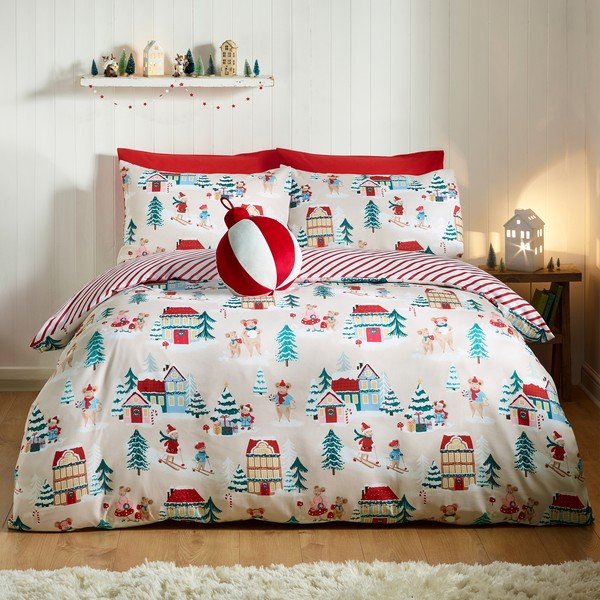 Pościel jednoosobowa 135x200 cm Christmas Mouse Town – Catherine Lansfield