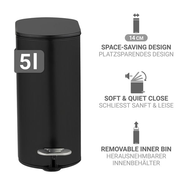 Stalowy kosz na śmieci z pedałem w kolorze matowej czerni 5 l Collungo – Wenko-image-2