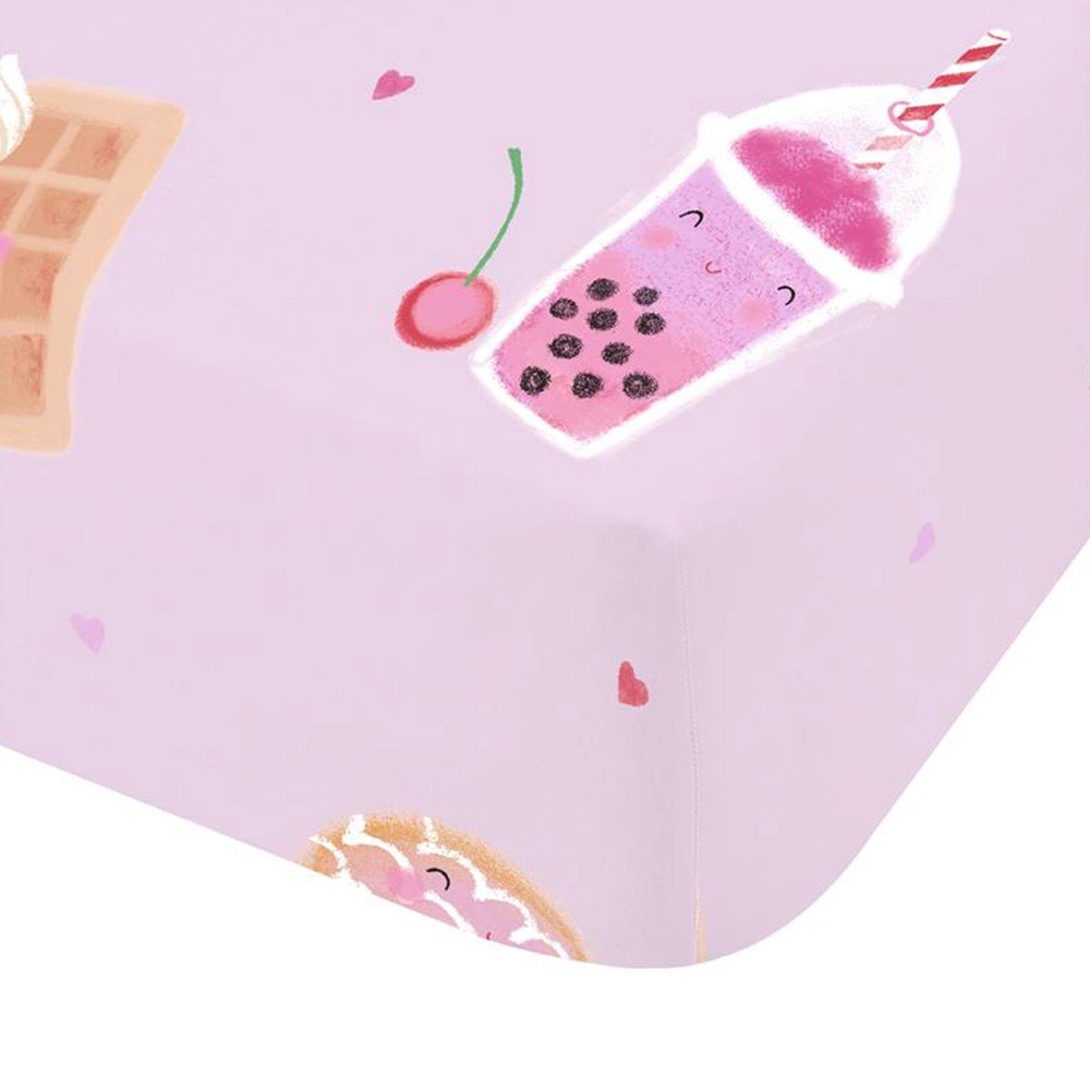 Różowe prześcieradło dziecięce jednoosobowe z gumką 90x190 cm Sweet Treats – Catherine Lansfield