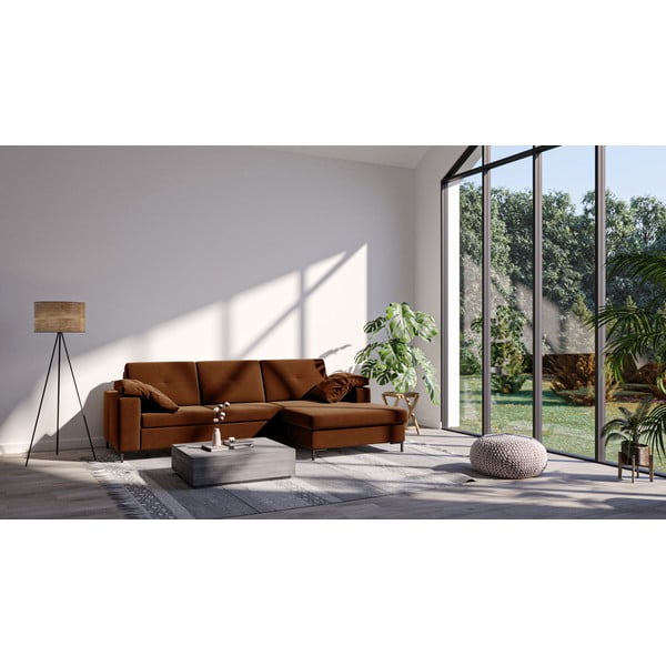 Ciemnopomarańczowy aksamitny rozkładany narożnik Ghado Moor, prawostronny-image-3