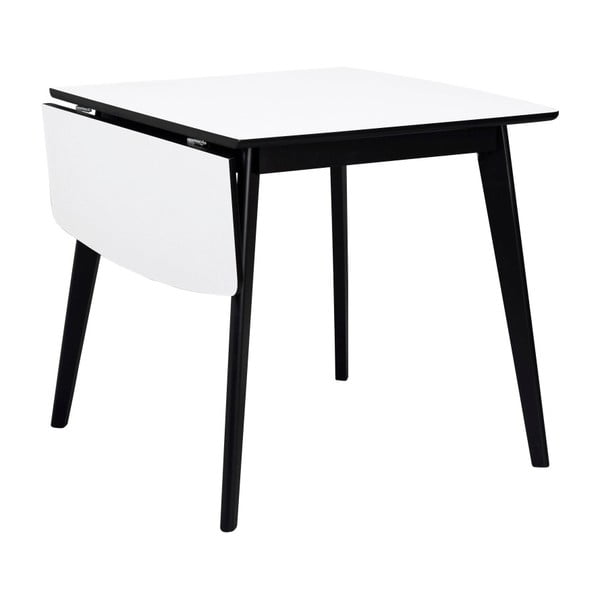 Czarno-biały stół z rozkładanym blatem Rowico Olivia, dł. 80 + 30 cm