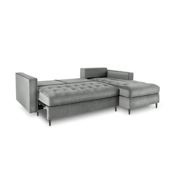 Jasnoszary aksamitny rozkładany narożnik Milo Casa Santo, prawostronny-image-4