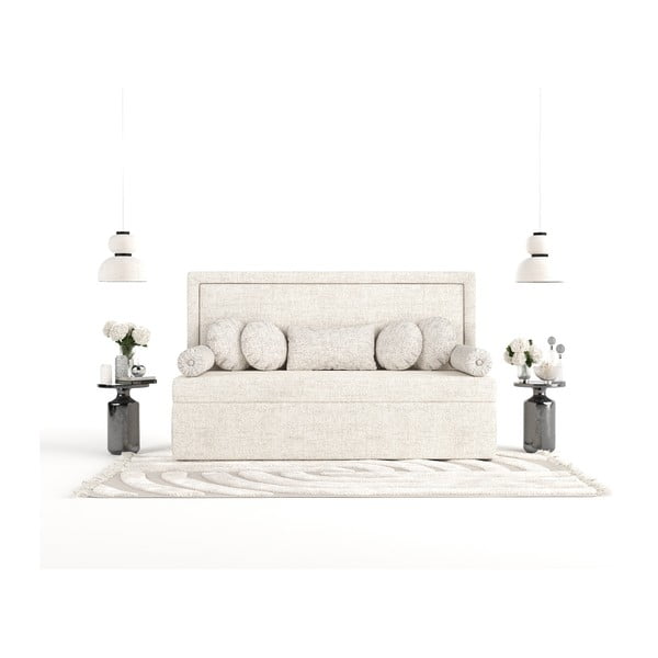 Kremowe tapicerowane łóżko jednoosobowe 90x200 cm Scala – Maison de Rêve-image-4