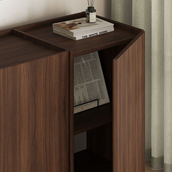 Komoda w dekorze orzecha z otworem na kable w ciemnym naturalnym kolorze 180x80x45 cm Dorma – Kalune Design-image-3