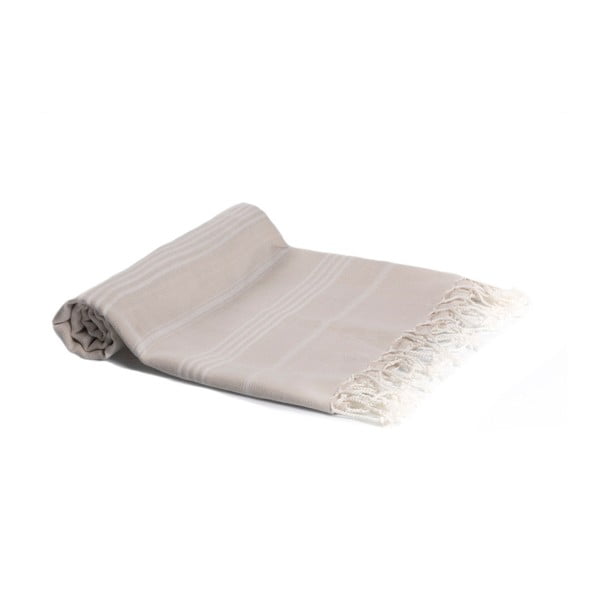 Beżowy ręcznik kąpielowy tkany ręcznie Ivy's Ebru, 100x180 cm