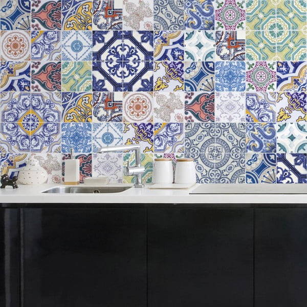 Zestaw 60 naklejek ściennych Ambiance Wall Decals Tiles Stylish Multi Originals, 15x15 cm