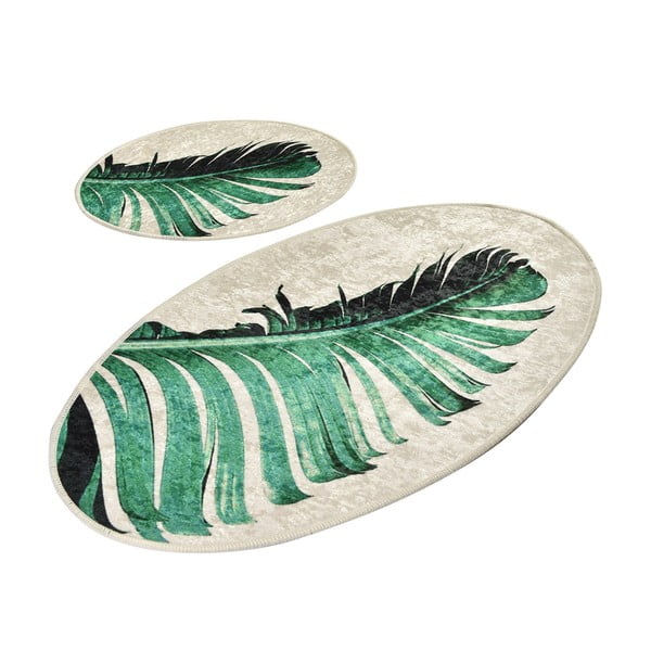 Zielono-beżowe dywaniki łazienkowe zestaw 2 szt. 60x100 cm Floret – Foutastic