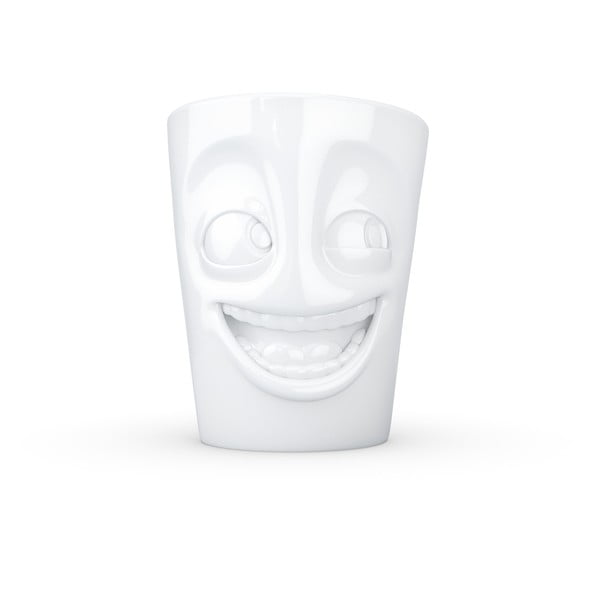 Biały uśmiechnięty porcelanowy kubek z uchem 58products, 350 ml