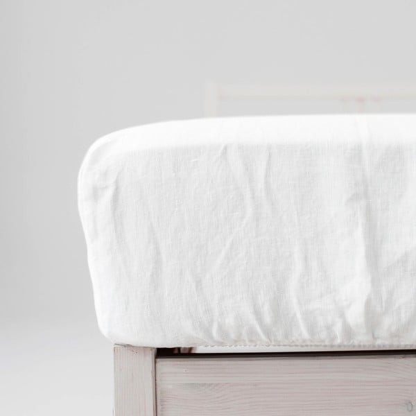 Białe prześcieradło z mieszanki lnu z gumką 160x200 cm – Linen Tales-image-3