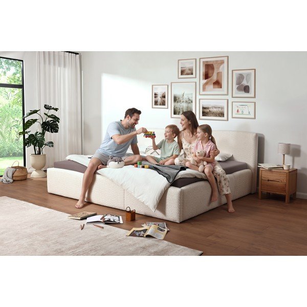Tapicerowane łóżko dwuosobowe bez stelaża 200x240 cm w kolorze kości słoniowej Merida – Meise Möbel-image-2