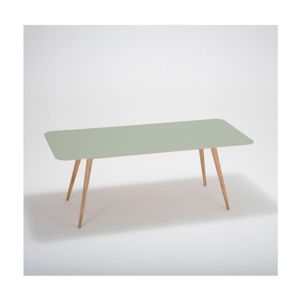 Stół z litego drewna dębowego z zielonym blatem Gazzda Linn, 200x90 cm