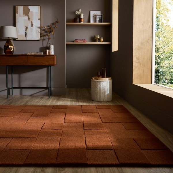 Wełniany dywan tkany ręcznie w kolorze terakoty 200x290 cm Checkerboard – Flair Rugs-image-1