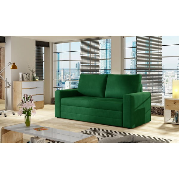 Zielona aksamitna rozkładana/ze schowkiem sofa 151 cm Wave – ELTAP-image-1
