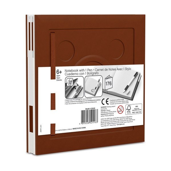 Brązowy kwadratowy notatnik z długopisem żelowym LEGO®, 15,9x15,9 cm-image-2