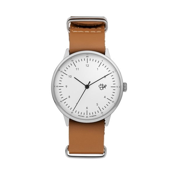 Zegarek z brązowym paskiem i białym cyferblatem CHPO Harold