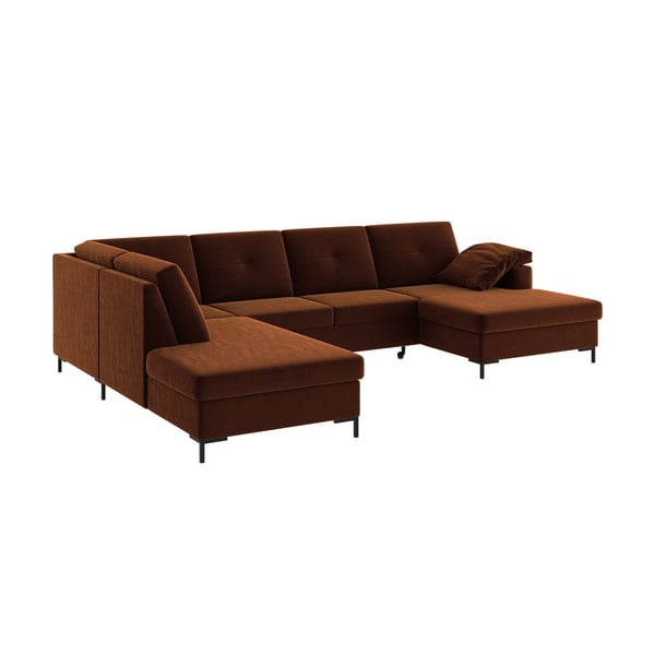 Ciemnopomarańczowa aksamitna rozkładana sofa w kształcie U Ghado Moor, lewostronna-image-2
