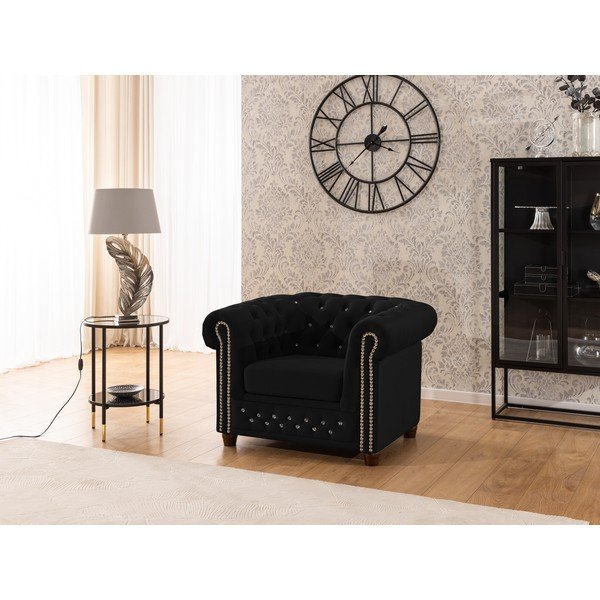 Czarny aksamitny fotel typu chesterfield York Blik – Ropez-image-3