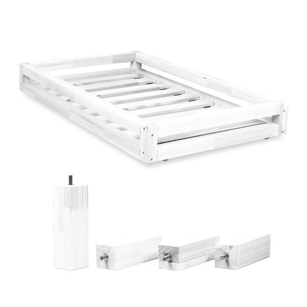 Komplet białej szuflady pod łóżko i 4 dodatkowych nóg Benlemi, do łóżka 90x160 cm