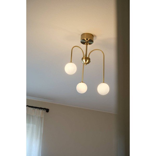 Biała/w kolorze mosiądzu lampa sufitowa z opalowego szkła ze ściemniaczem ø 42 cm Marne – Jotex-image-1