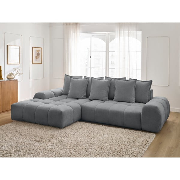 Ciemnoszary rozkładany/ze schowkiem narożnik z tkaniny szenilowej (lewostronny/z szezlongiem) Everest – Bobochic Paris-image-1