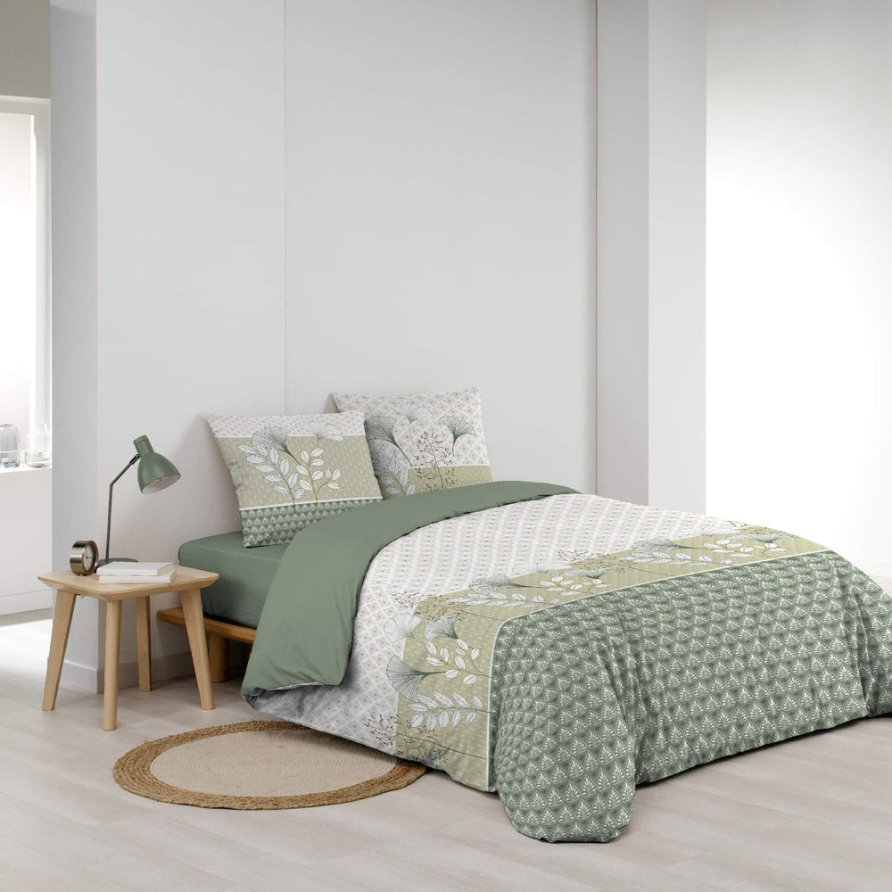 Biało-zielona bawełniana pościel dwuosobowa 240x220 cm Poetine – douceur d'intérieur (zdjęcie 3)