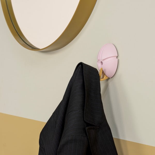 Jasnoróżowy/w kolorze złota ścienny plastikowy haczyk Tick – Spinder Design-image-3