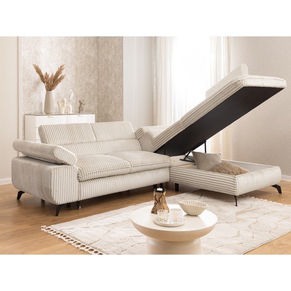 Kremowy sztruksowy narożnik (prawostronny/w kształcie litery L) Marbeya  – Ropez-image-4