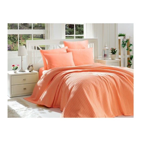 Pomarańczowy dwuosobowy komplet bawełniany do sypialni, 220x240 cm