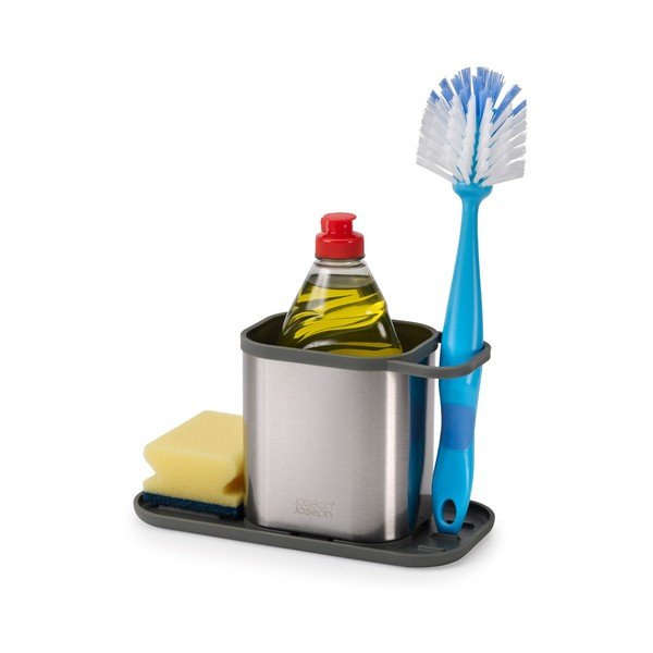 Metalowy stojak na akcesoria do mycia naczyń w kolorze srebra z połyskiem Duo Steel – Joseph Joseph