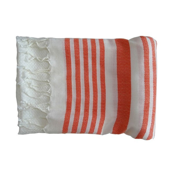 Czerwono-biały ręcznik tkany ręcznie z wysokiej jakości bawełny Hammam Petek, 100x180 cm