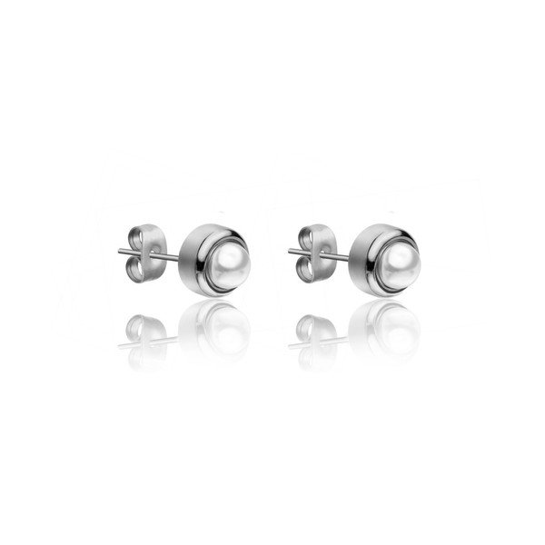 Damskie kolczyki ze stali nierdzewnej w srebrnym kolorze z perłą Emily Westwood-image-2