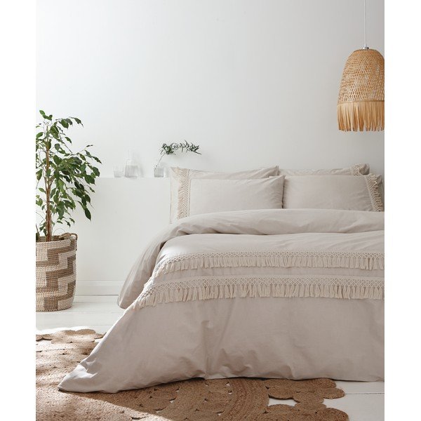 Szarobeżowa bawełniana pościel Pineapple Elephant Izmir, 200x200 cm