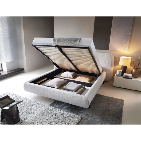 Beżowe tapicerowane łóżko dwuosobowe ze schowkiem ze stelażem 180x200 cm Pointt – ELTAP-image-2