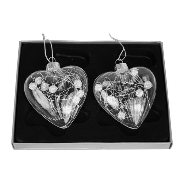 Zestaw 2 szklanych ozdób w kształcie serca z koralikami Ego Dekor, wys. 9 cm