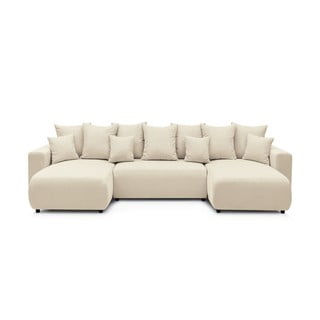 Kremowa sztruksowa sofa rozkładana w kształcie litery "U" Bobochic Paris Envy