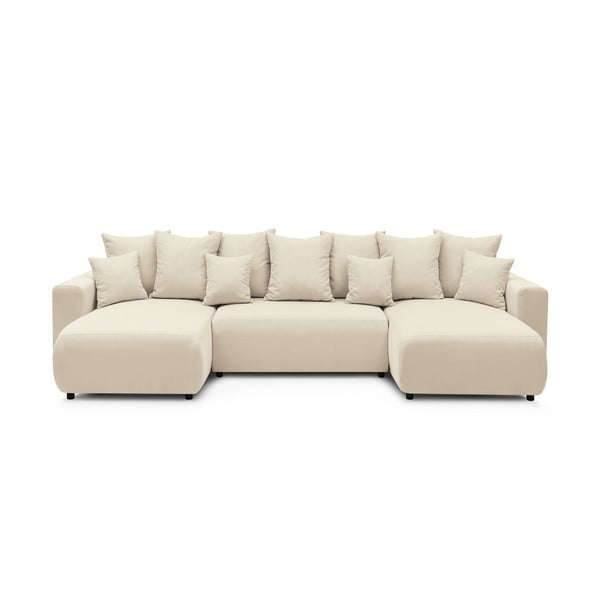 Kremowa sztruksowa sofa rozkładana w kształcie litery U Bobochic Paris Envy