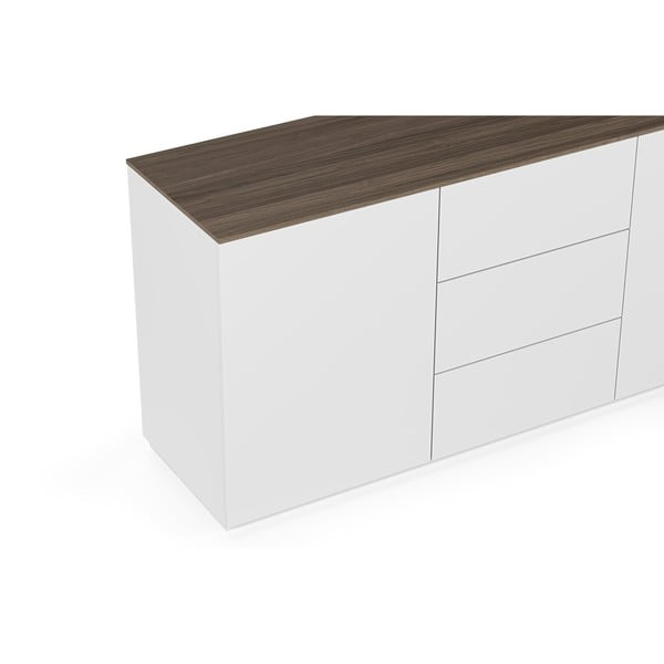 Biała komoda z blatem w dekorze drewna orzecha z 3 szufladami i drzwiczkami TemaHome Join-image-3