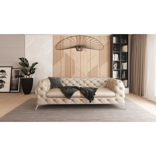 Beżowa aksamitna sofa 225 cm Chelsea – Ropez-image-1