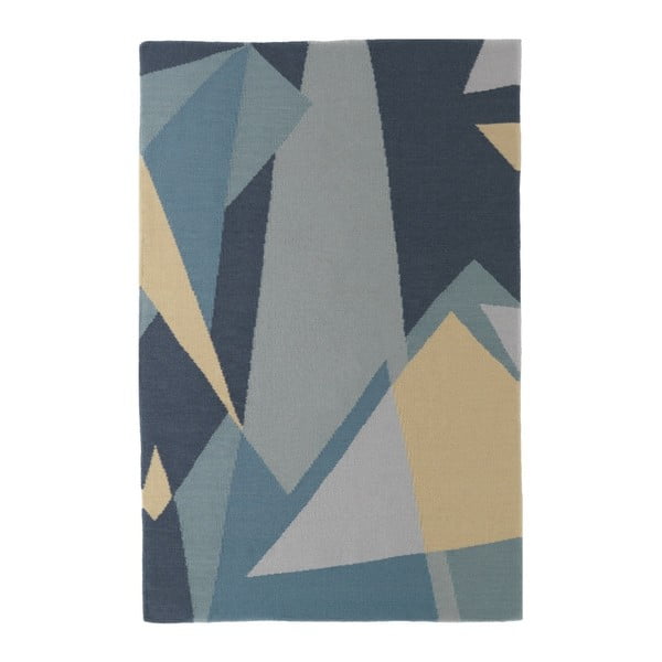 Niebieski ręcznie tkany dywan wełniany z żółtym motywem Art For Kids Graphic, 160x230 cm