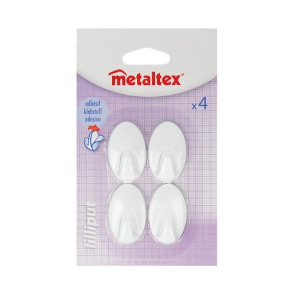 Zestaw 4 białych plastikowych samoprzylepnych haczyków Metaltex Greg-image-2