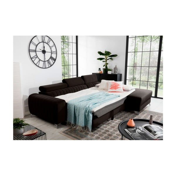 Ciemnobrązowy aksamitny rozkładany/ze schowkiem narożnik (prawostronny/z szezlongiem) Grayson – ELTAP-image-4