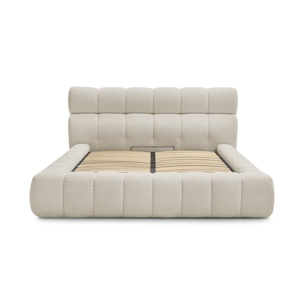 Beżowe tapicerowane łóżko dwuosobowe ze schowkiem i stelażem 180x200 cm Mont Blanc – Bobochic Paris-image-2